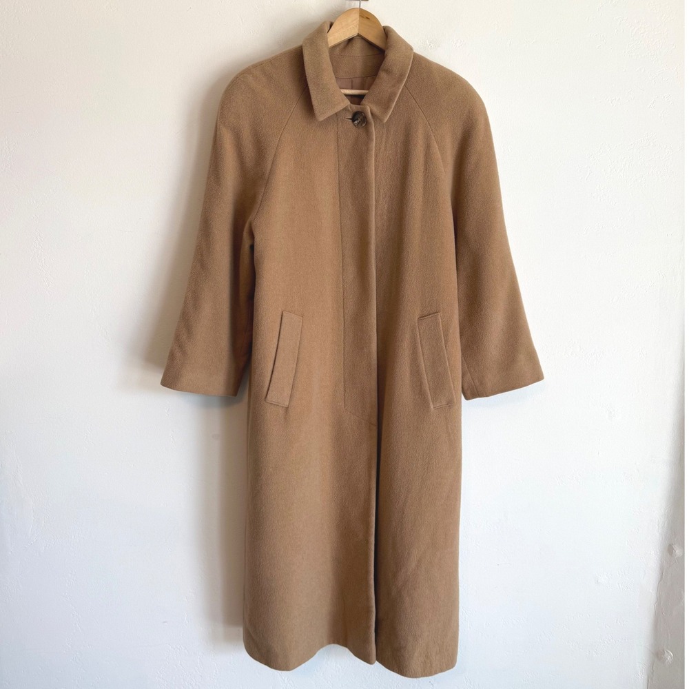 Vintage Fleurette 100% Camel Hair Coat Tan Longline ILGWU Nordstrom Minimalist L
